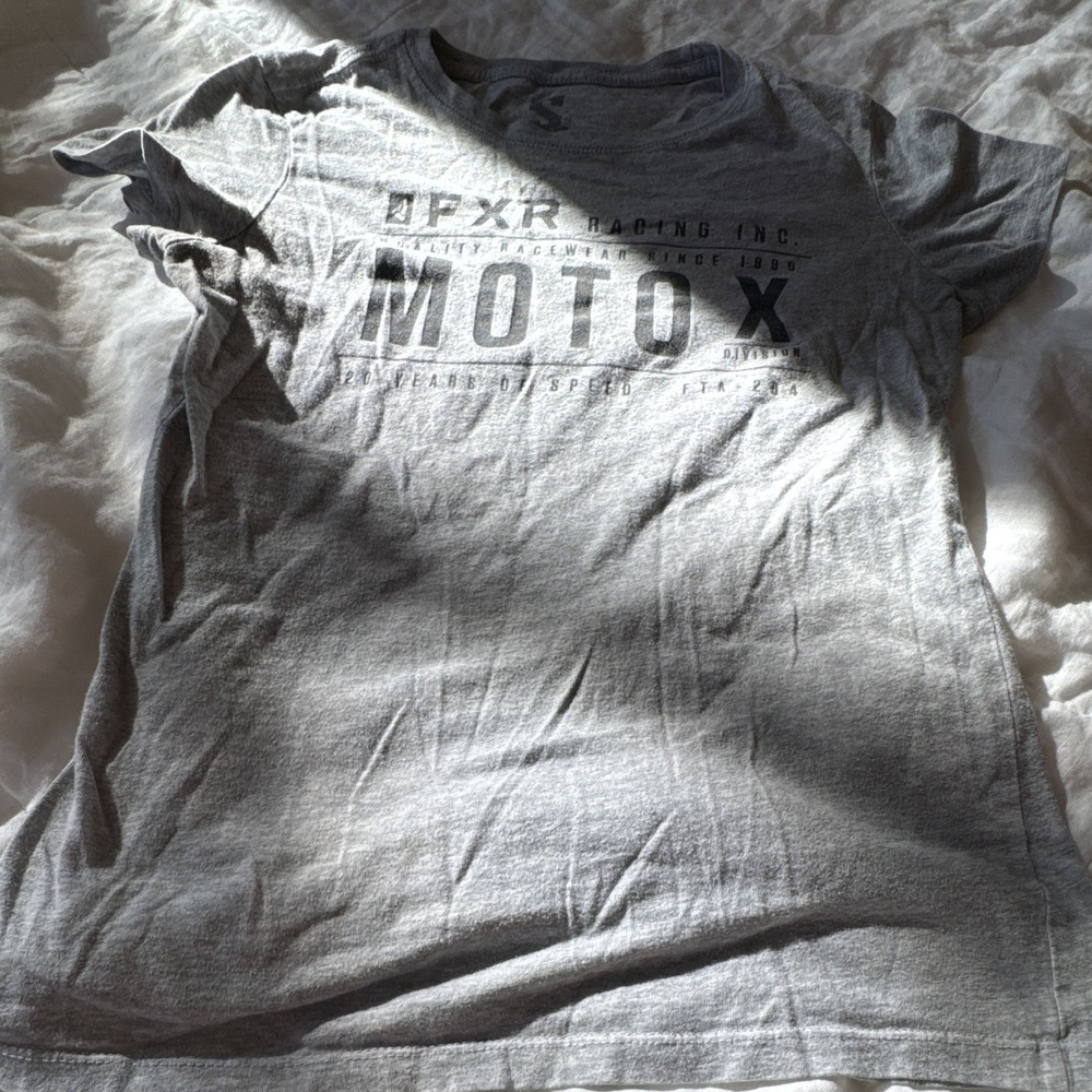 FXR Moto X Division womens Gray Graphic Print Cotton Crew Neck T-Shirt Sz S